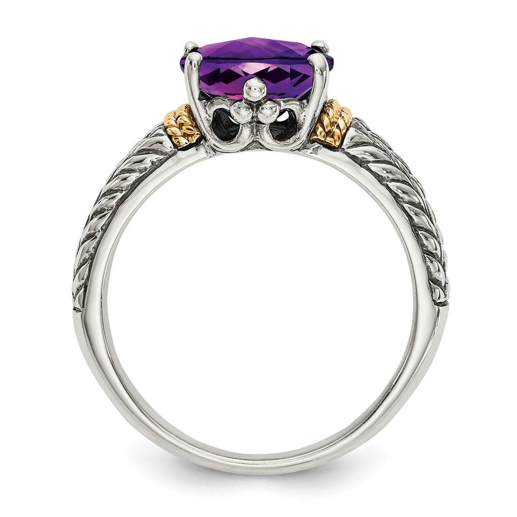 Shey Couture Sterling Silver with 14K Accent Antiqued Oval Amethyst Ring
