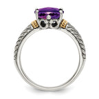 Shey Couture Sterling Silver with 14K Accent Antiqued Oval Amethyst Ring