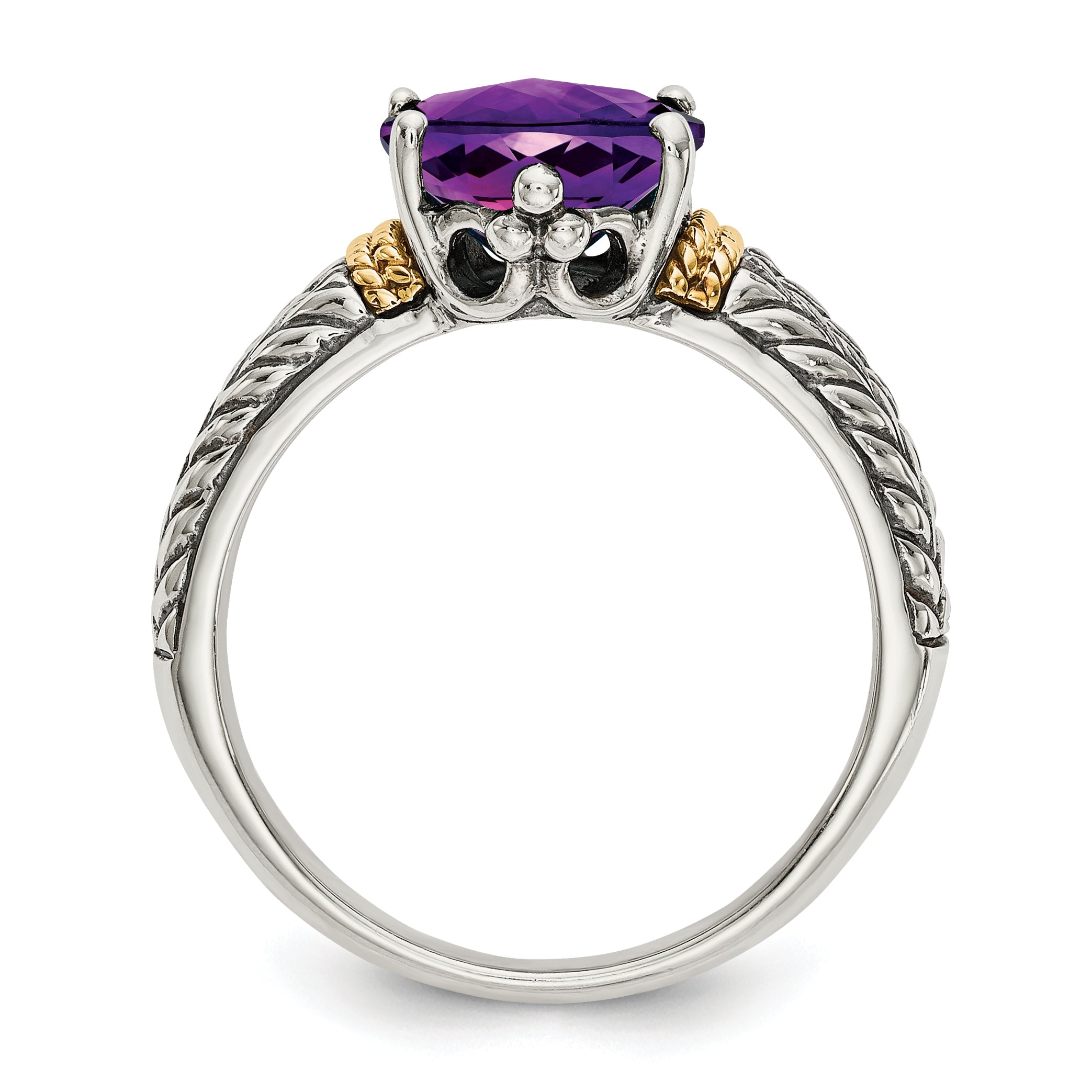 Shey Couture Sterling Silver with 14K Accent Antiqued Oval Amethyst Ring