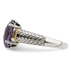Shey Couture Sterling Silver with 14K Accent Antiqued Oval Amethyst Ring