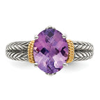 Shey Couture Sterling Silver with 14K Accent Antiqued Oval Amethyst Ring