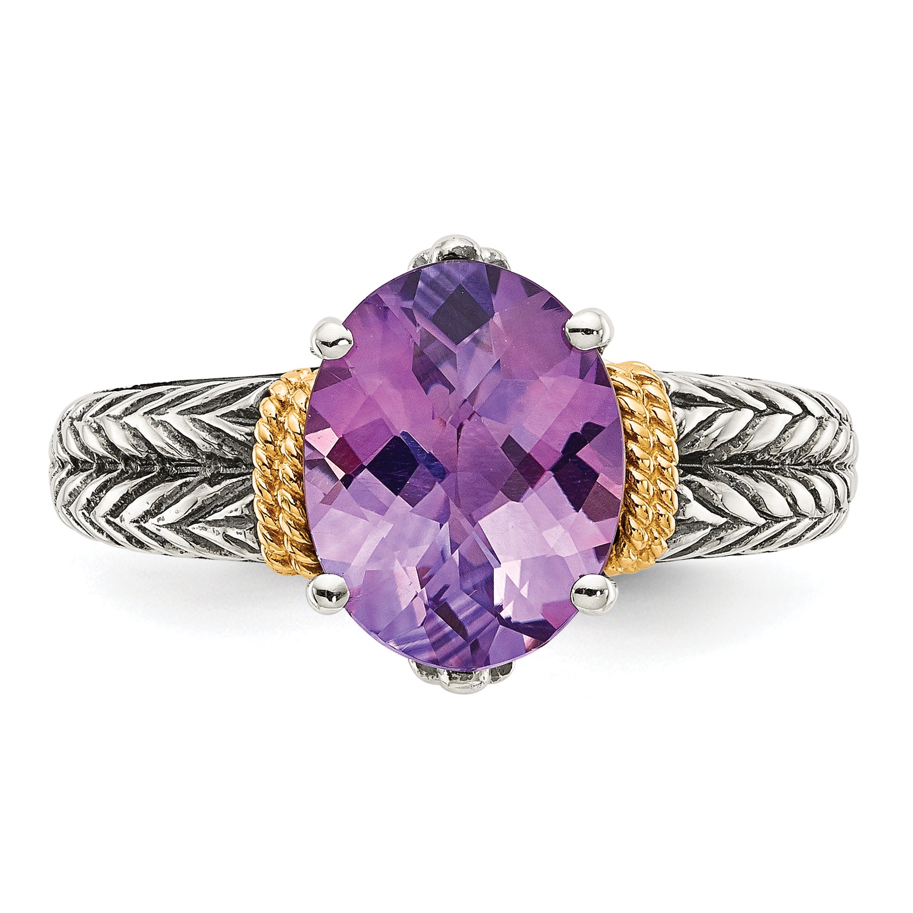 Shey Couture Sterling Silver with 14K Accent Antiqued Oval Amethyst Ring