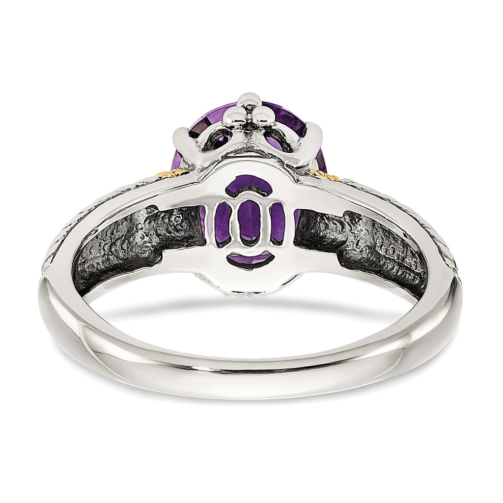 Shey Couture Sterling Silver with 14K Accent Antiqued Oval Amethyst Ring
