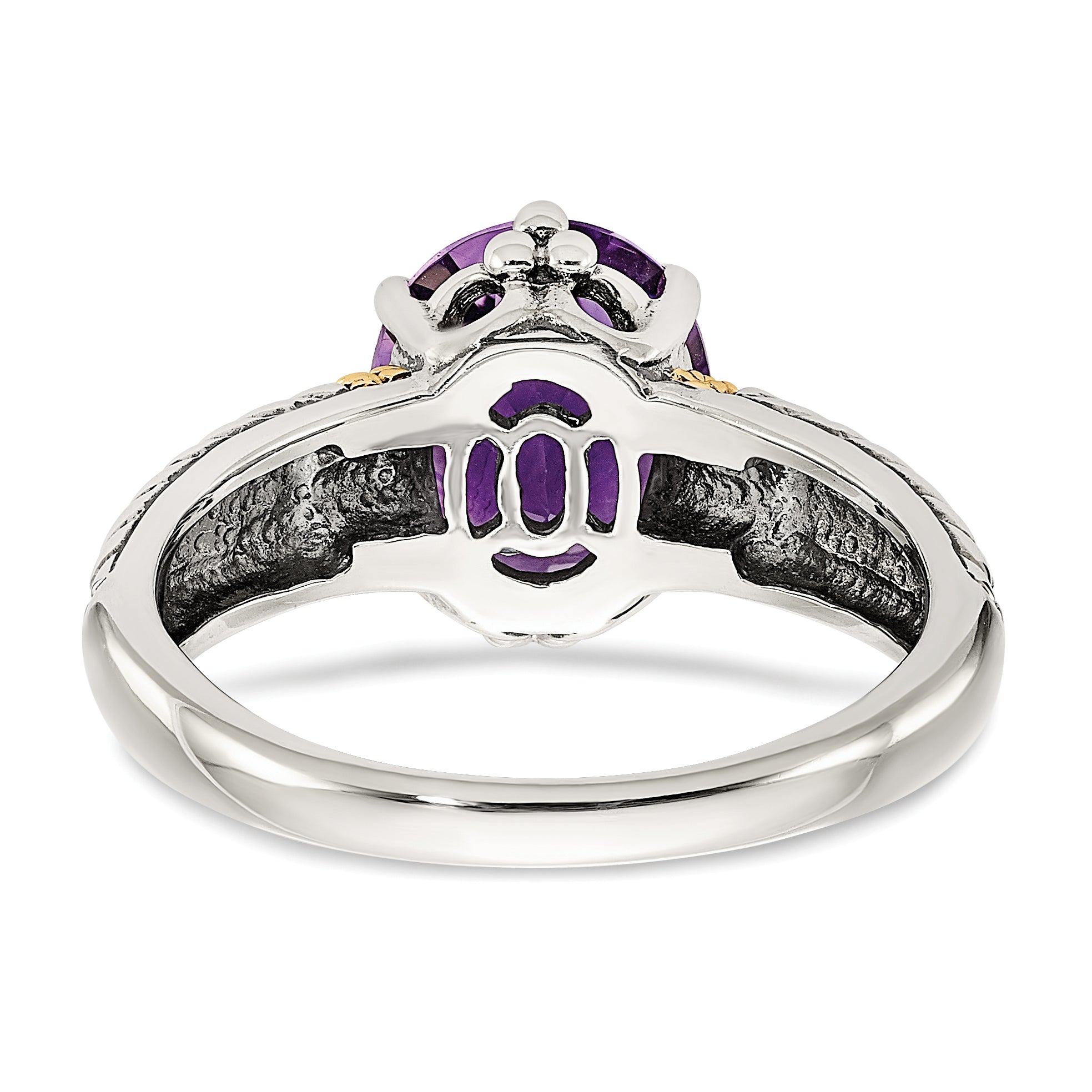 Shey Couture Sterling Silver with 14K Accent Antiqued Oval Amethyst Ring