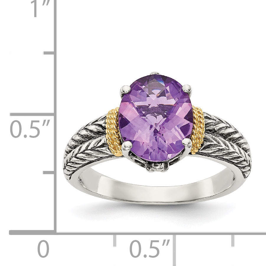 Shey Couture Sterling Silver with 14K Accent Antiqued Oval Amethyst Ring