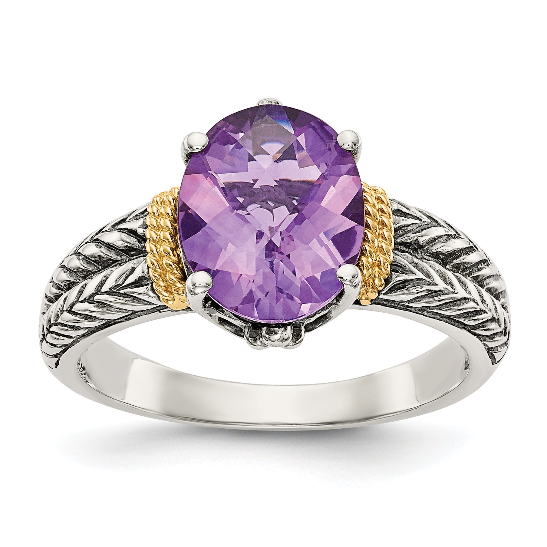 Shey Couture Sterling Silver with 14K Accent Antiqued Oval Amethyst Ring Main image