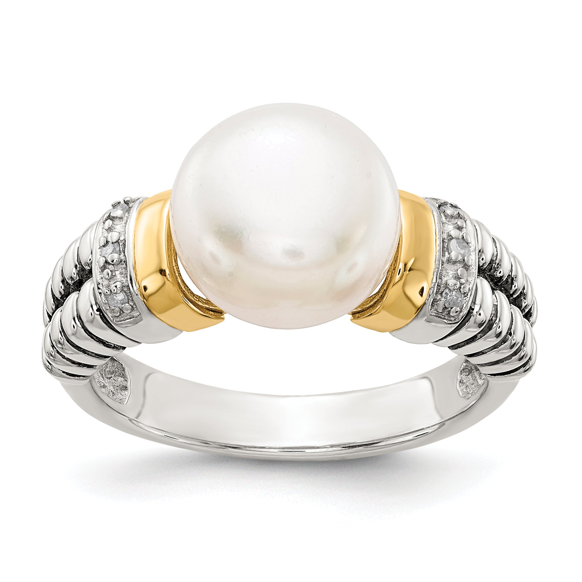 Shey Couture Sterling Silver with 14K Accent Antiqued Diamond and 9.5-10mm Freshwater Cultured Pearl Ring Main image