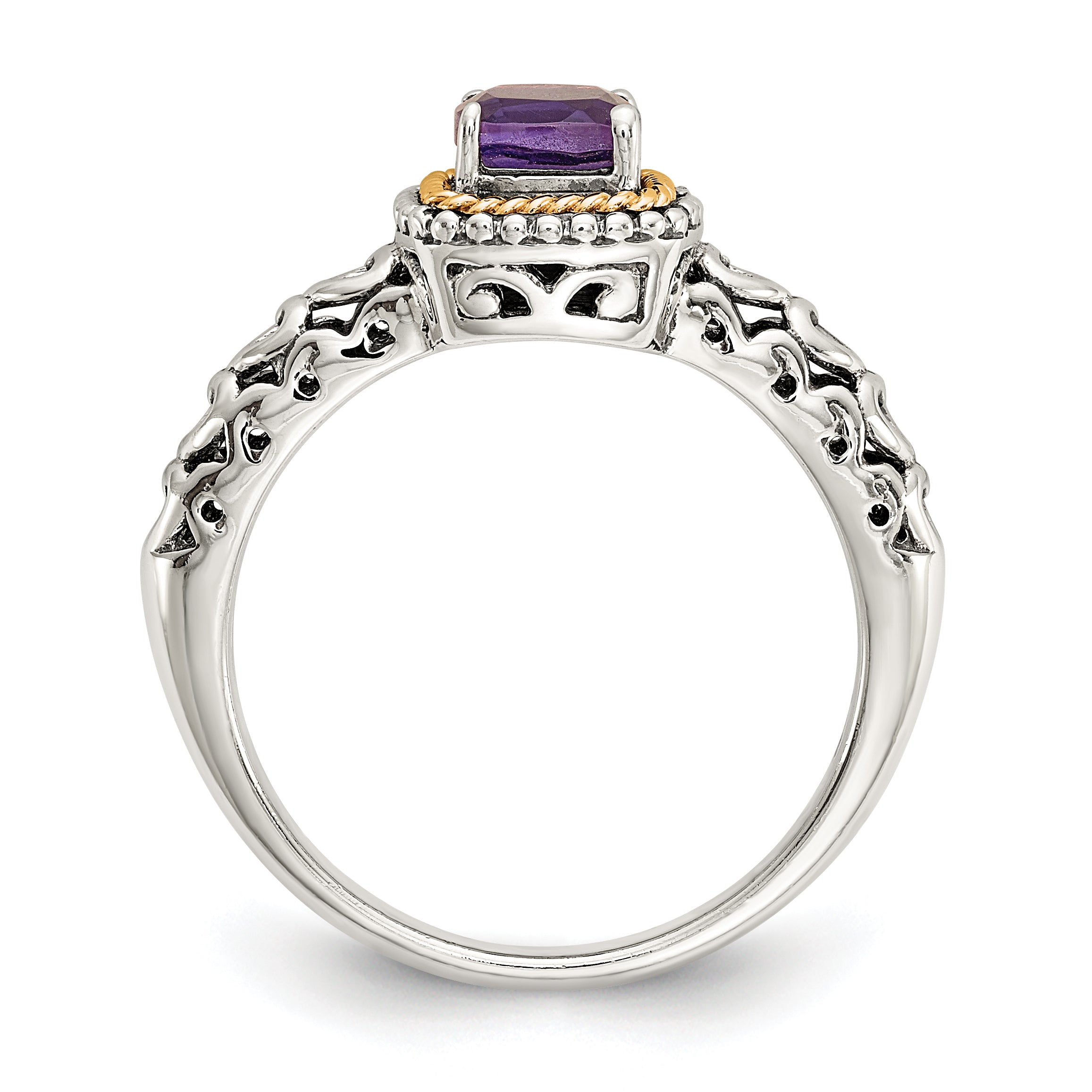Shey Couture Sterling Silver with 14K Accent Antiqued Cushion Amethyst Ring Secondary image