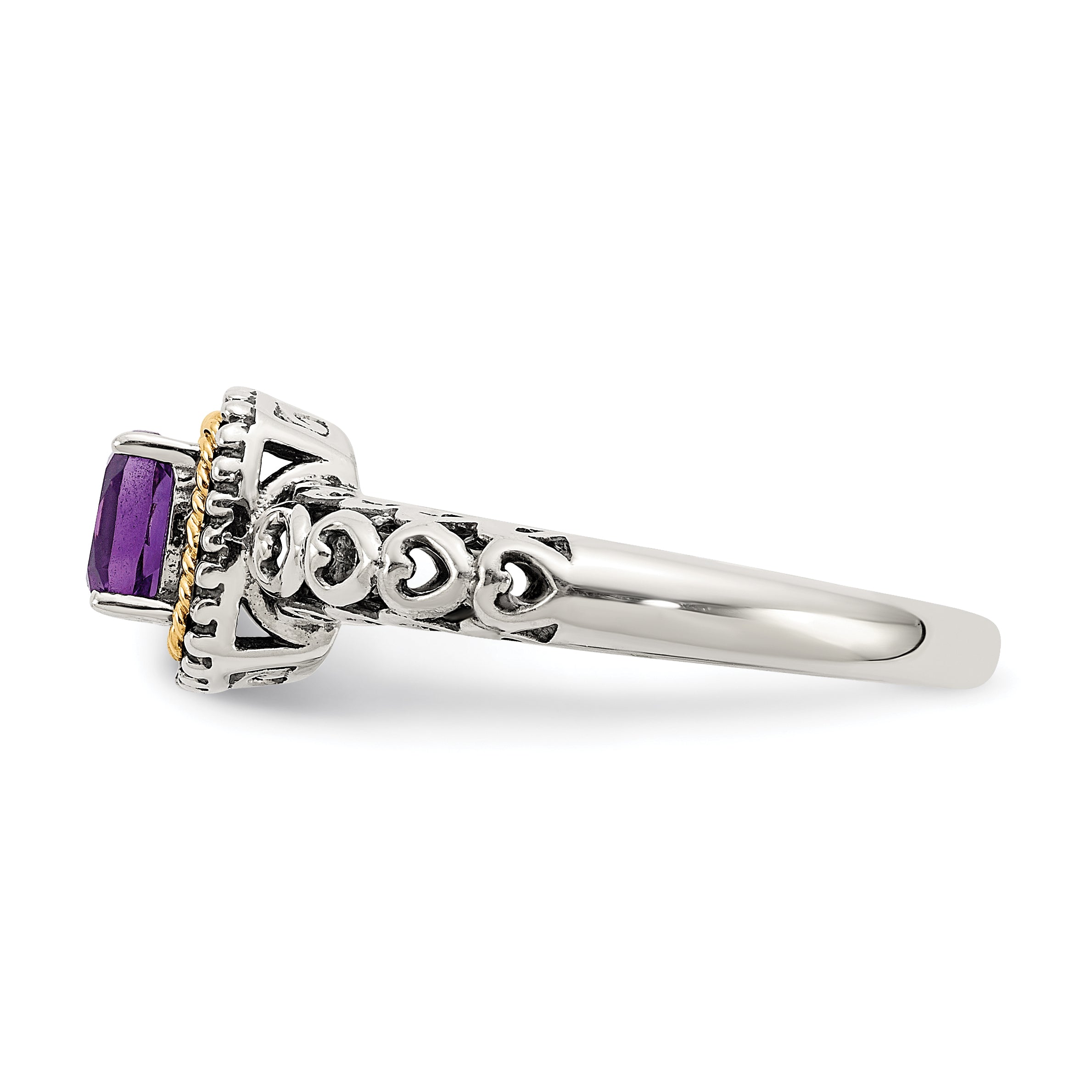 Shey Couture Sterling Silver with 14K Accent Antiqued Cushion Amethyst Ring