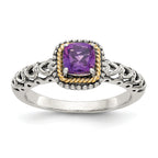Shey Couture Sterling Silver with 14K Accent Antiqued Cushion Amethyst Ring
