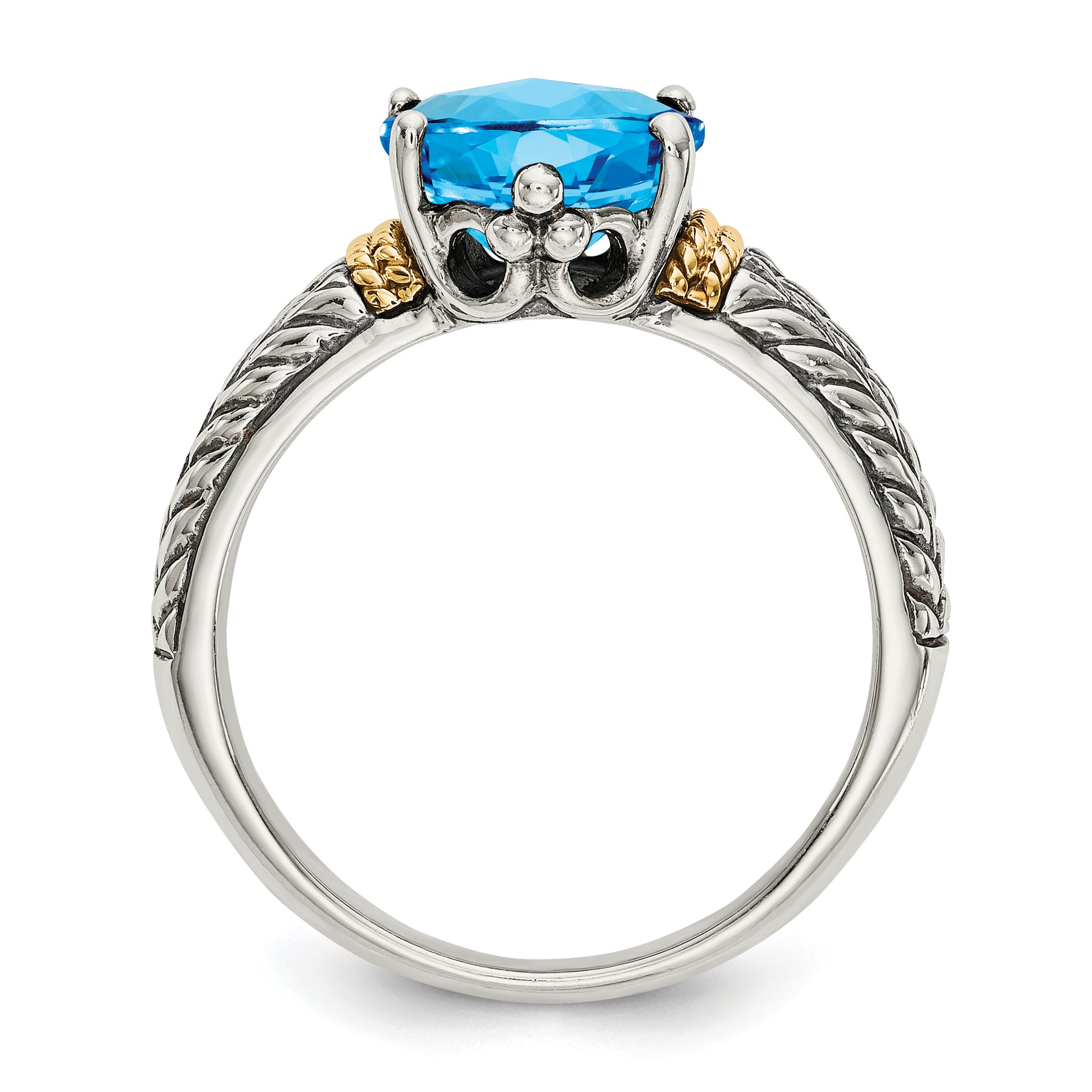 Shey Couture Sterling Silver with 14K Accent Antiqued Oval Blue Topaz Ring Secondary image