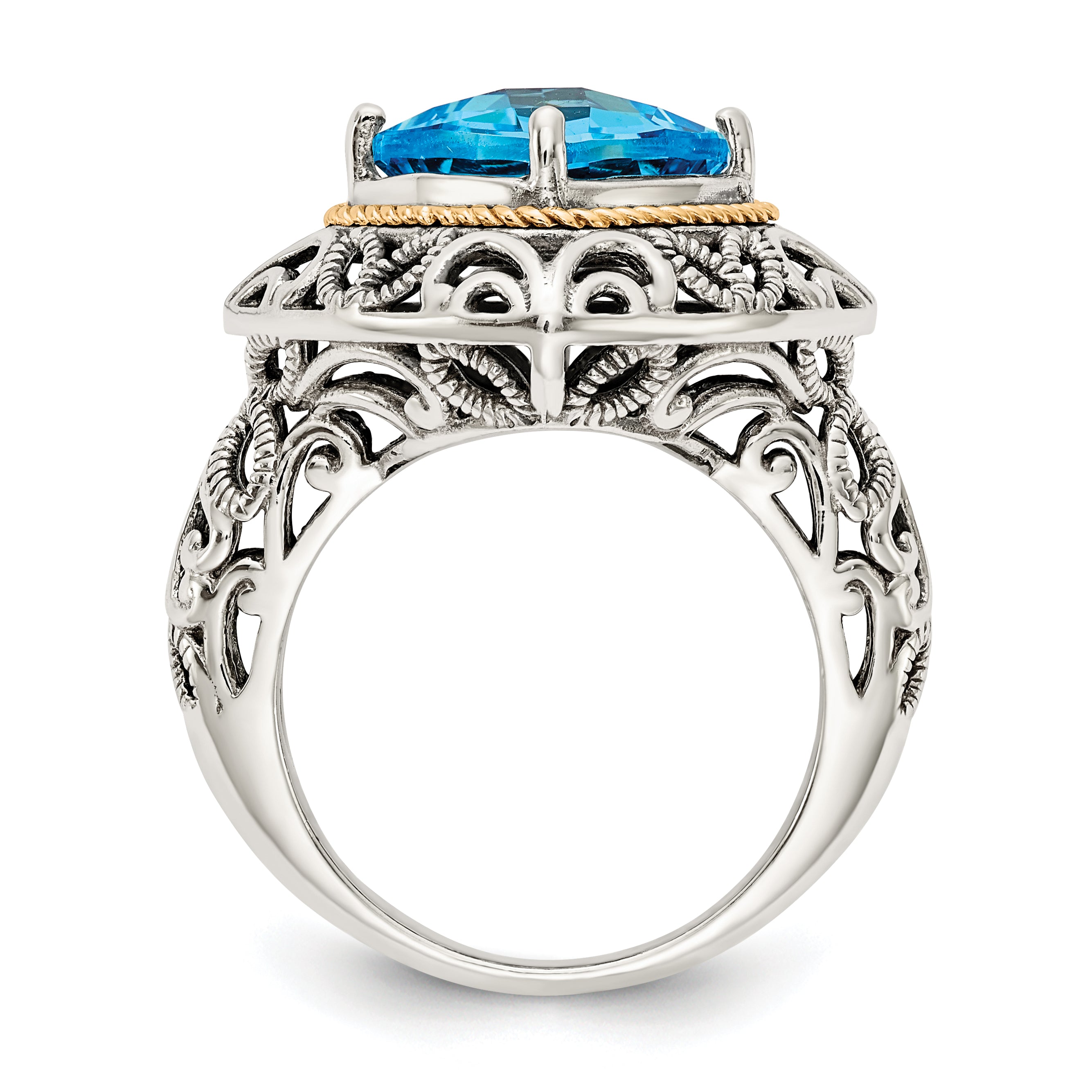 Shey Couture Sterling Silver with 14K Accent Antiqued Cushion Blue Topaz Ring Secondary image