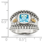 Shey Couture Sterling Silver with 14K Accent Antiqued Checkerboard Bezel Blue Topaz Ring