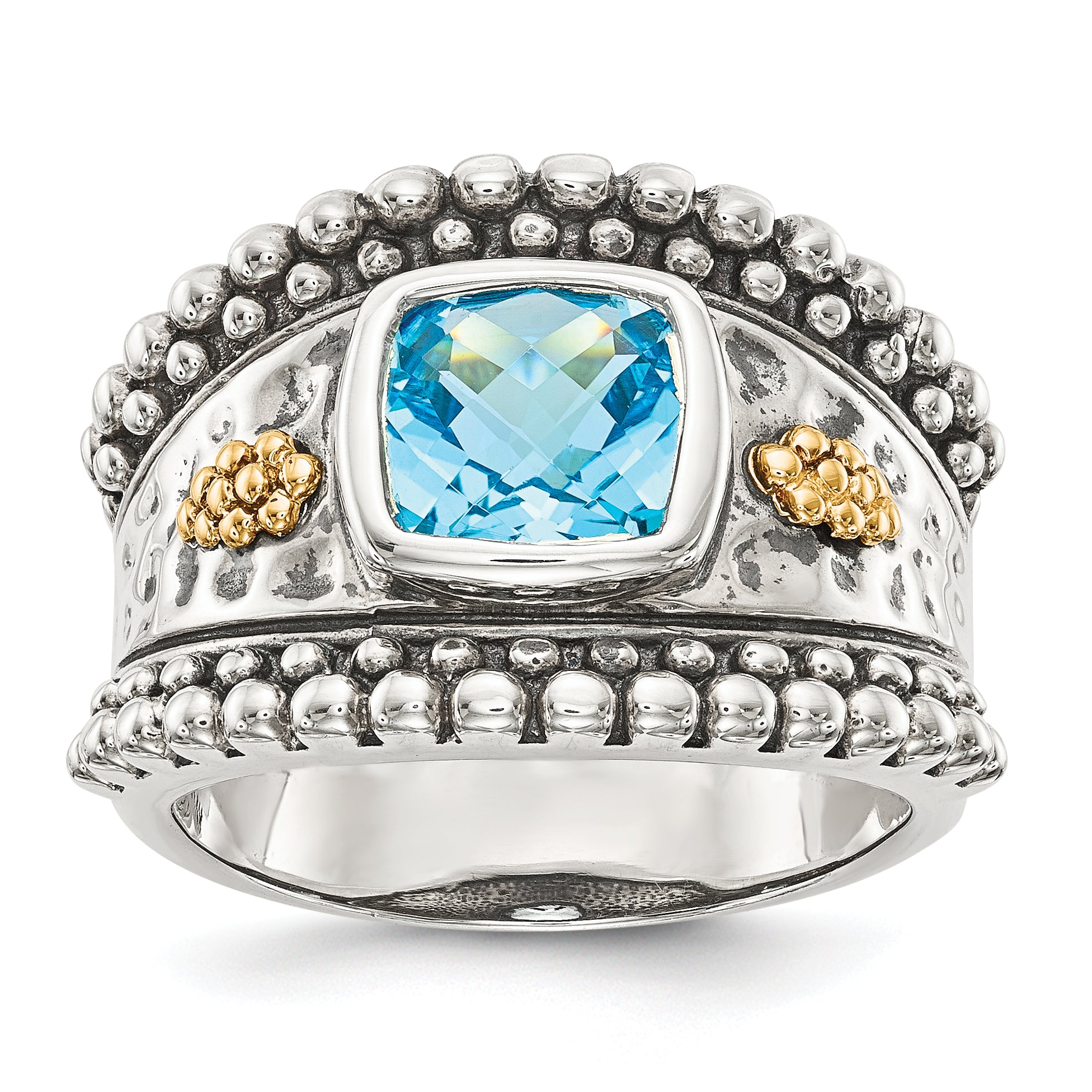 Shey Couture Sterling Silver with 14K Accent Antiqued Checkerboard Bezel Blue Topaz Ring Main image