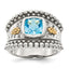 Shey Couture Sterling Silver with 14K Accent Antiqued Checkerboard Bezel Blue Topaz Ring