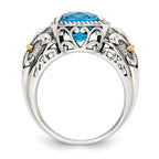 Shey Couture Sterling Silver with 14K Accent Antiqued Cushion Checkerboard Blue Topaz Ring