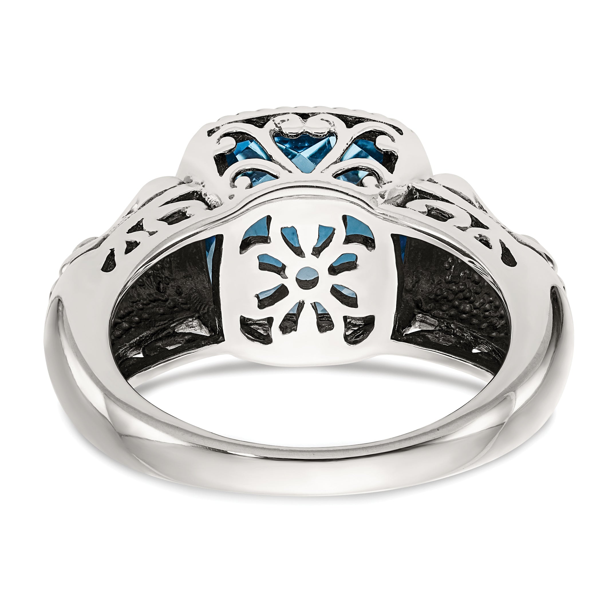 Shey Couture Sterling Silver with 14K Accent Antiqued Cushion Checkerboard Blue Topaz Ring