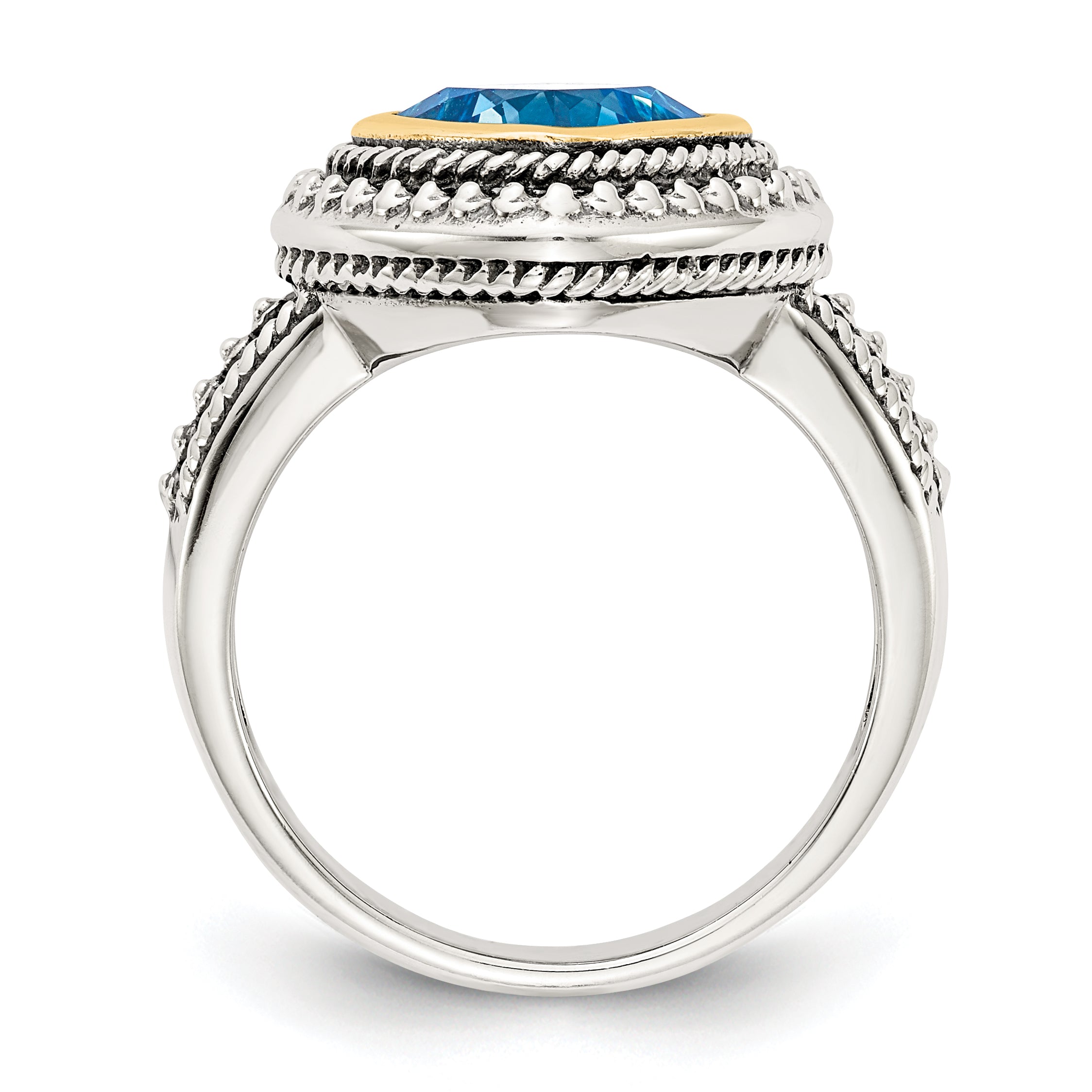 Shey Couture Sterling Silver with 14K Accent Antiqued Cushion Bezel Blue Topaz Ring Secondary image