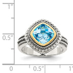 Shey Couture Sterling Silver with 14K Accent Antiqued Cushion Bezel Blue Topaz Ring