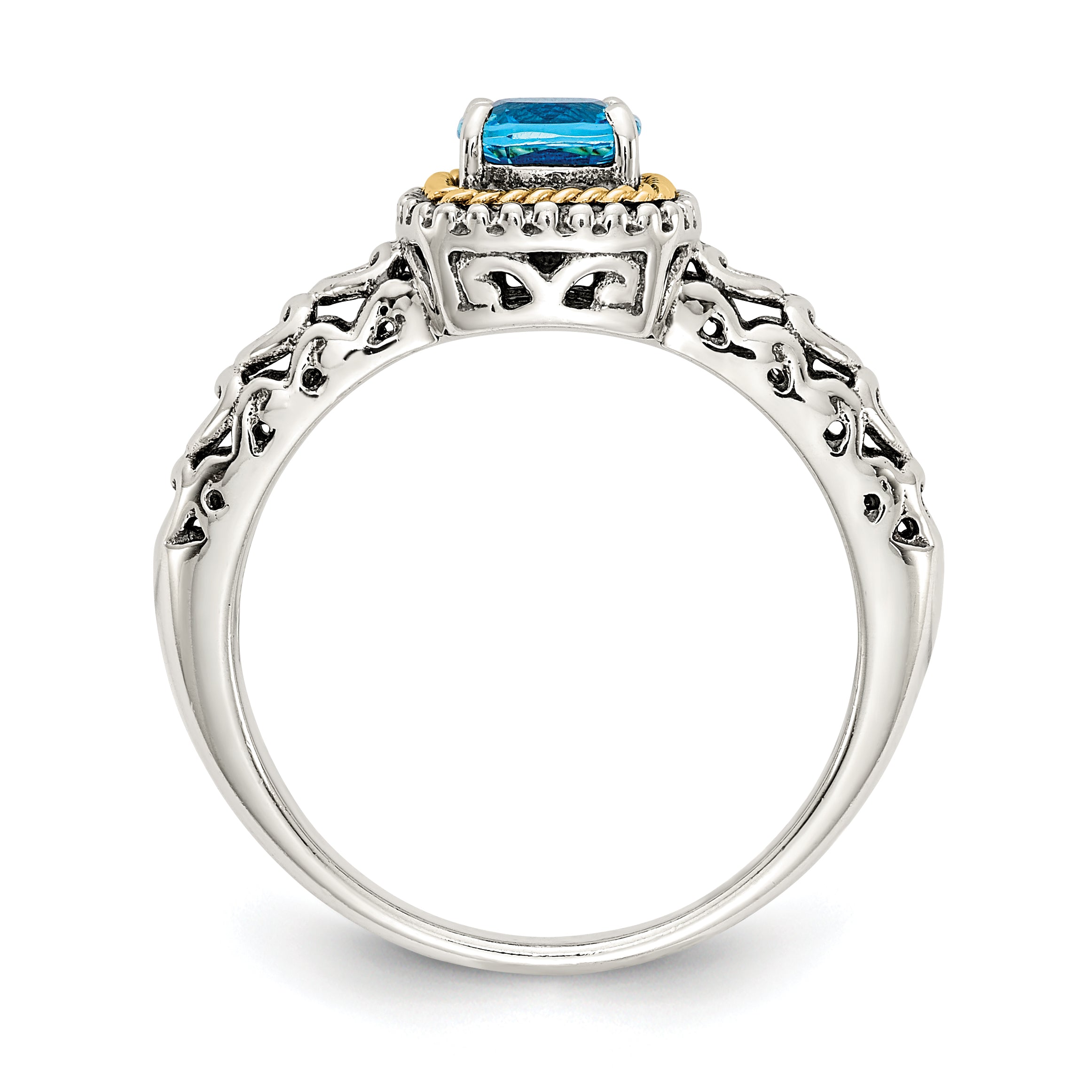 Shey Couture Sterling Silver with 14K Accent Antiqued Cushion Blue Topaz Ring Secondary image