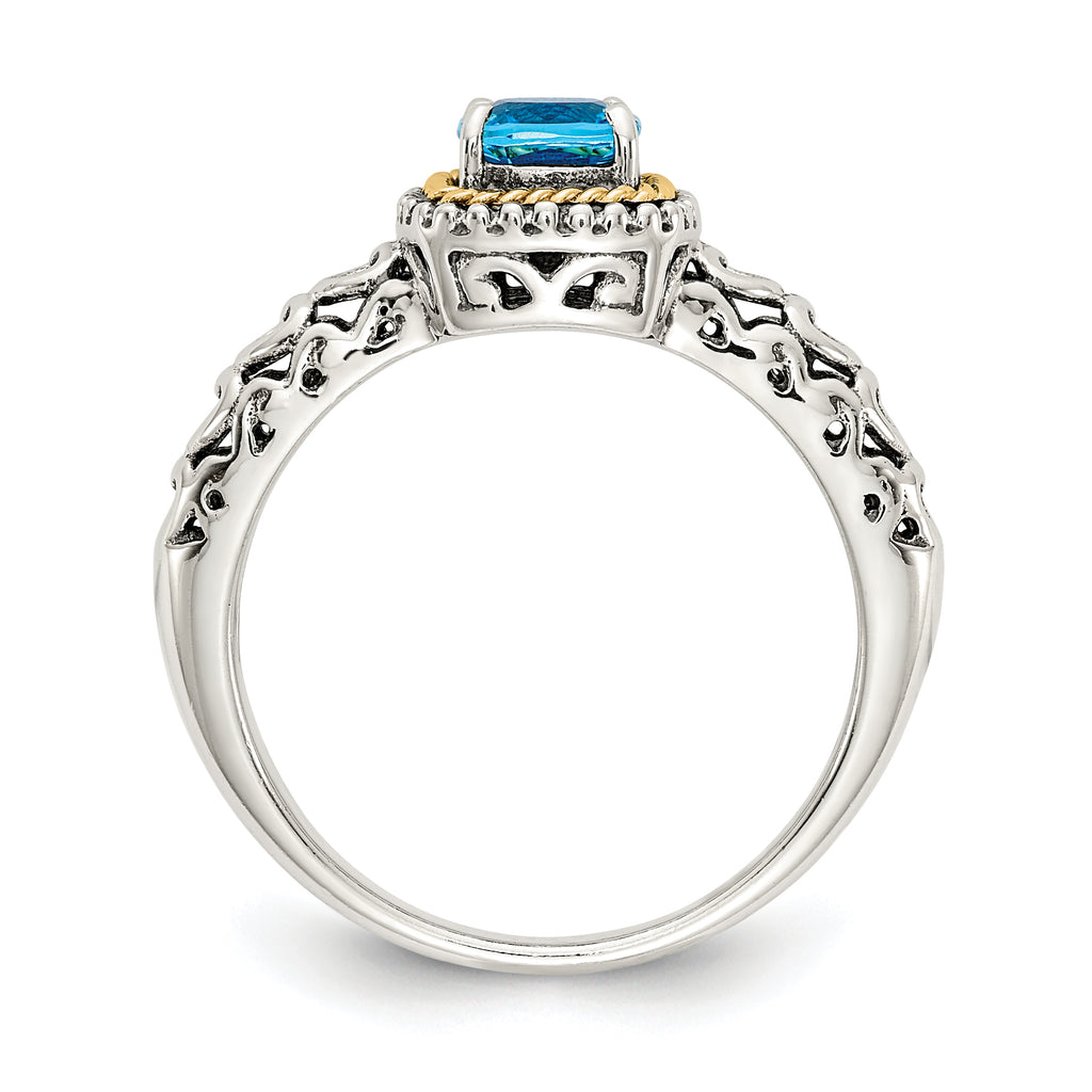 Shey Couture Sterling Silver with 14K Accent Antiqued Cushion Blue Topaz Ring