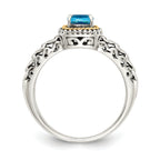 Shey Couture Sterling Silver with 14K Accent Antiqued Cushion Blue Topaz Ring