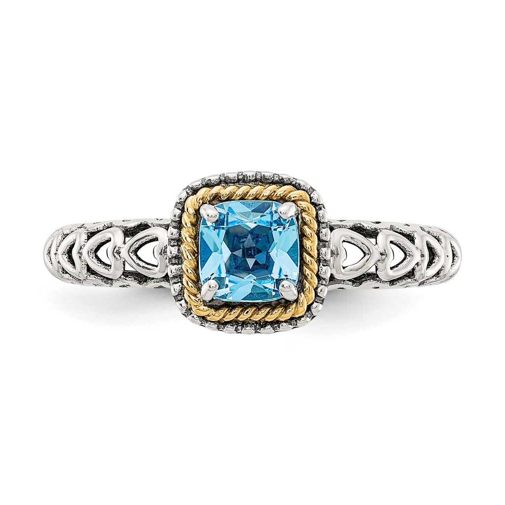 Shey Couture Sterling Silver with 14K Accent Antiqued Cushion Blue Topaz Ring