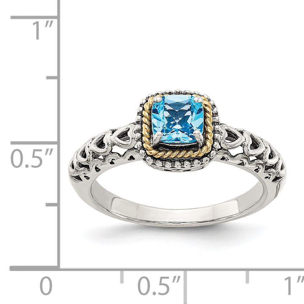 Shey Couture Sterling Silver with 14K Accent Antiqued Cushion Blue Topaz Ring