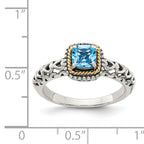 Shey Couture Sterling Silver with 14K Accent Antiqued Cushion Blue Topaz Ring