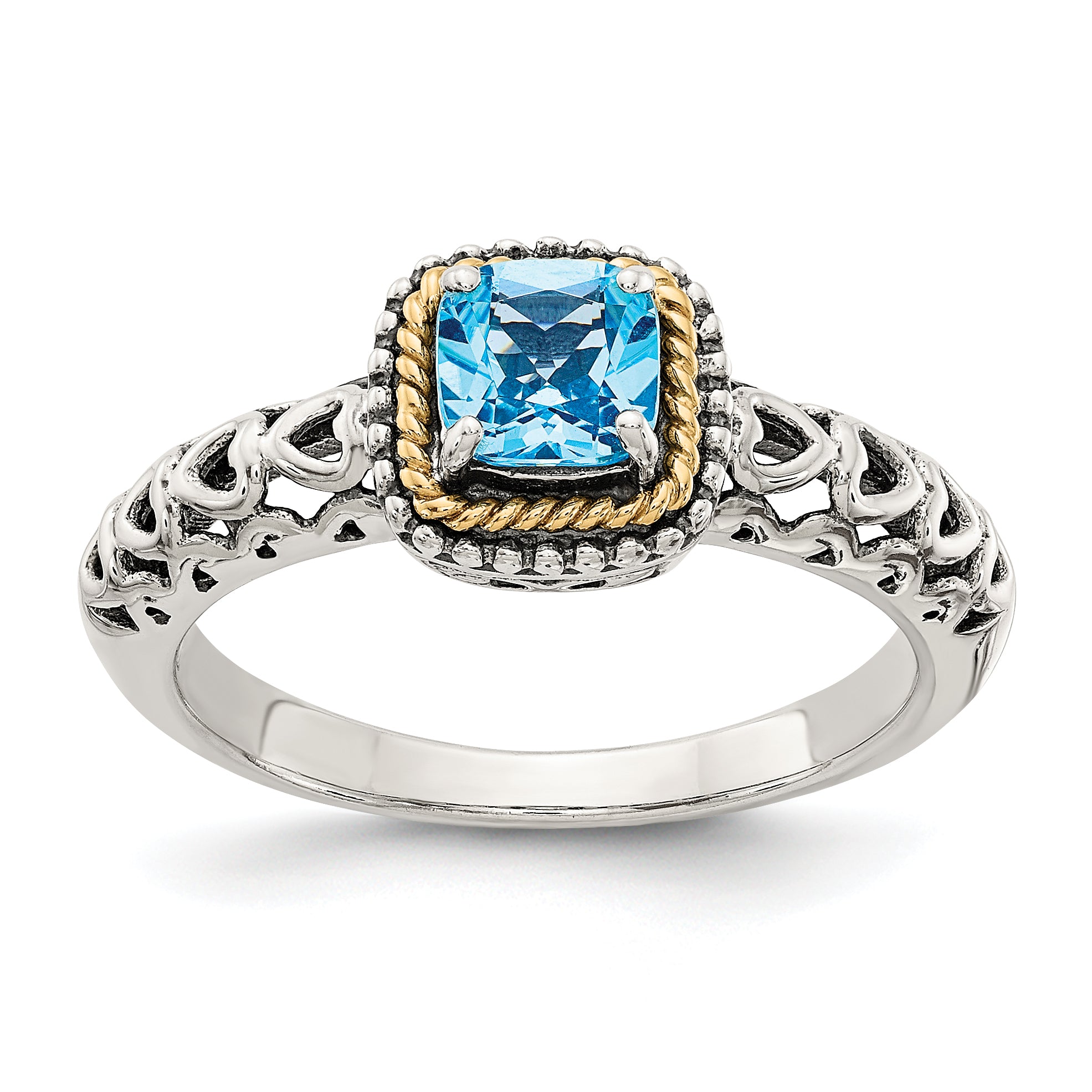 Shey Couture Sterling Silver with 14K Accent Antiqued Cushion Blue Topaz Ring Main image