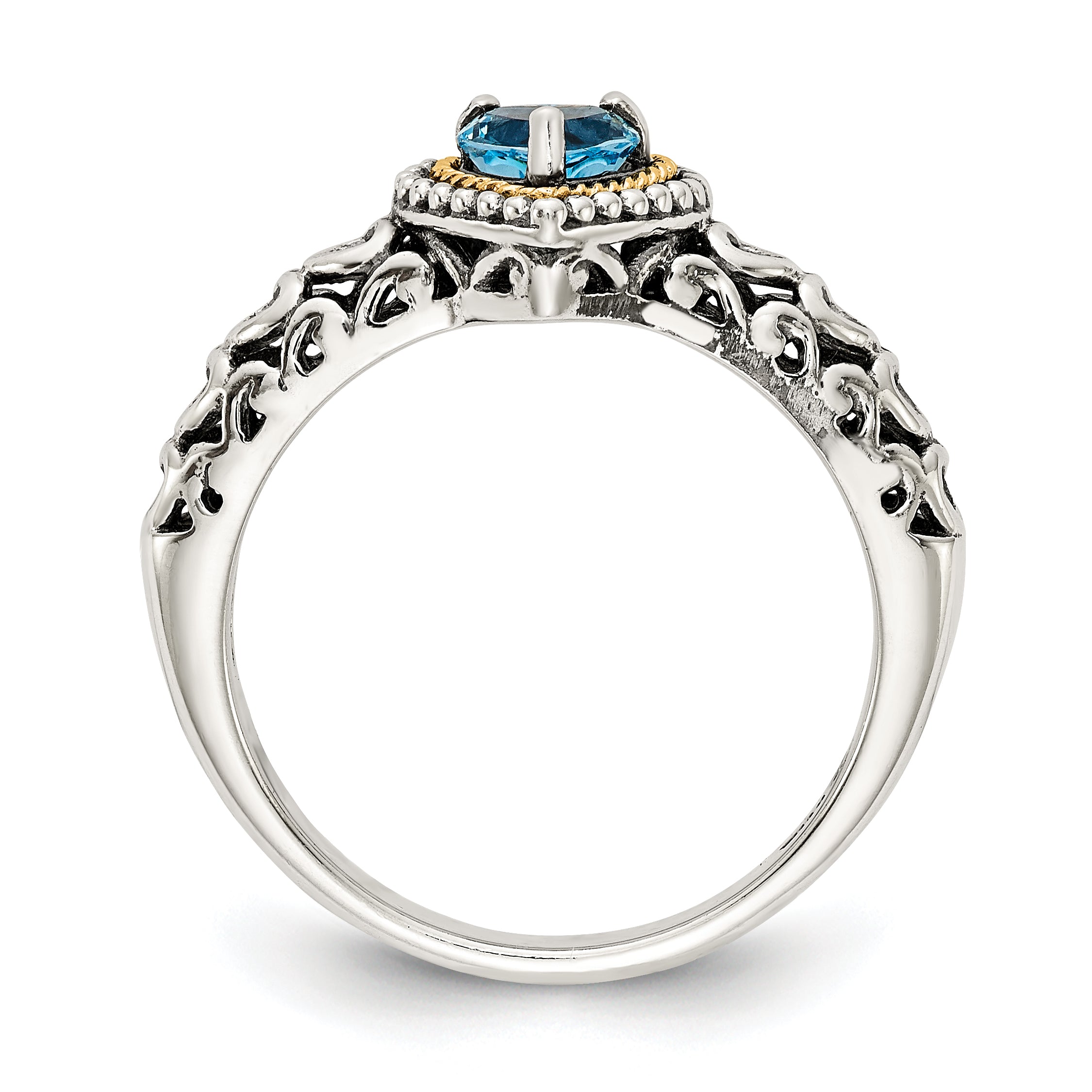 Shey Couture Sterling Silver with 14K Accent Antiqued Blue Topaz Heart Ring Secondary image
