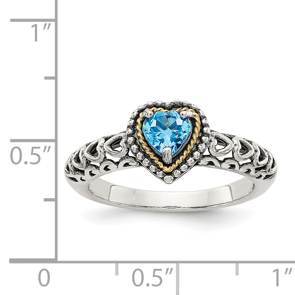 Shey Couture Sterling Silver with 14K Accent Antiqued Blue Topaz Heart Ring