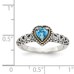 Shey Couture Sterling Silver with 14K Accent Antiqued Blue Topaz Heart Ring