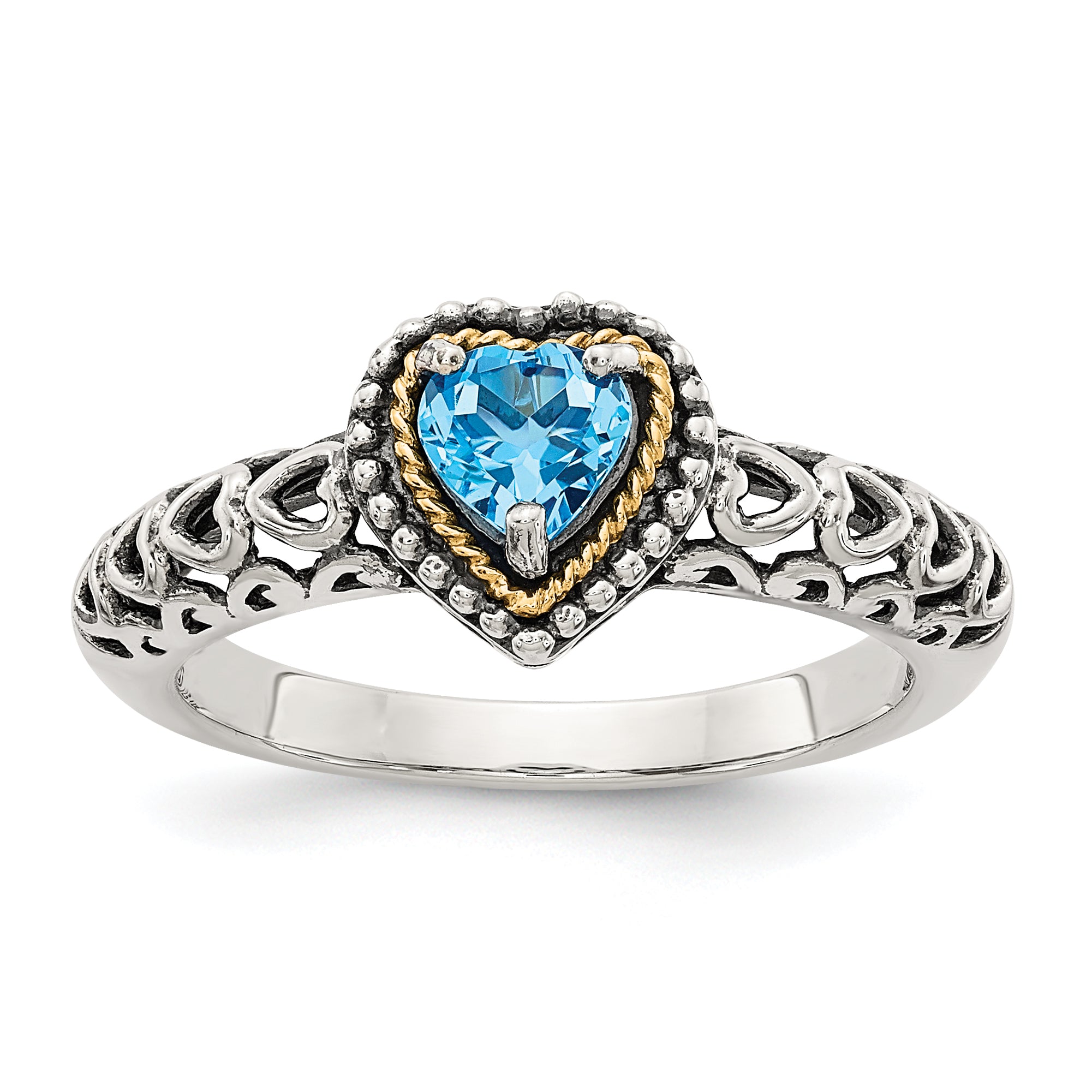 Shey Couture Sterling Silver with 14K Accent Antiqued Blue Topaz Heart Ring Main image