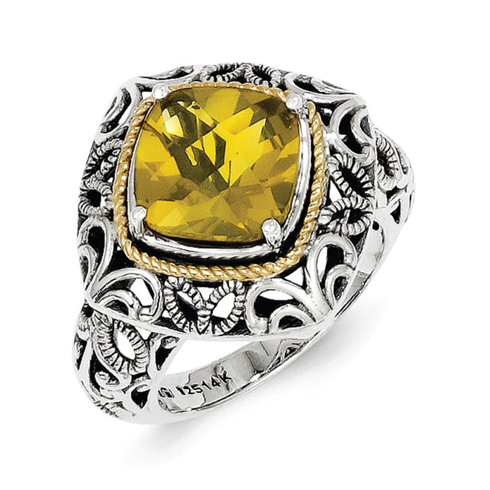 Sterling Silver w/14k Whiskey Quartz Ring Main image