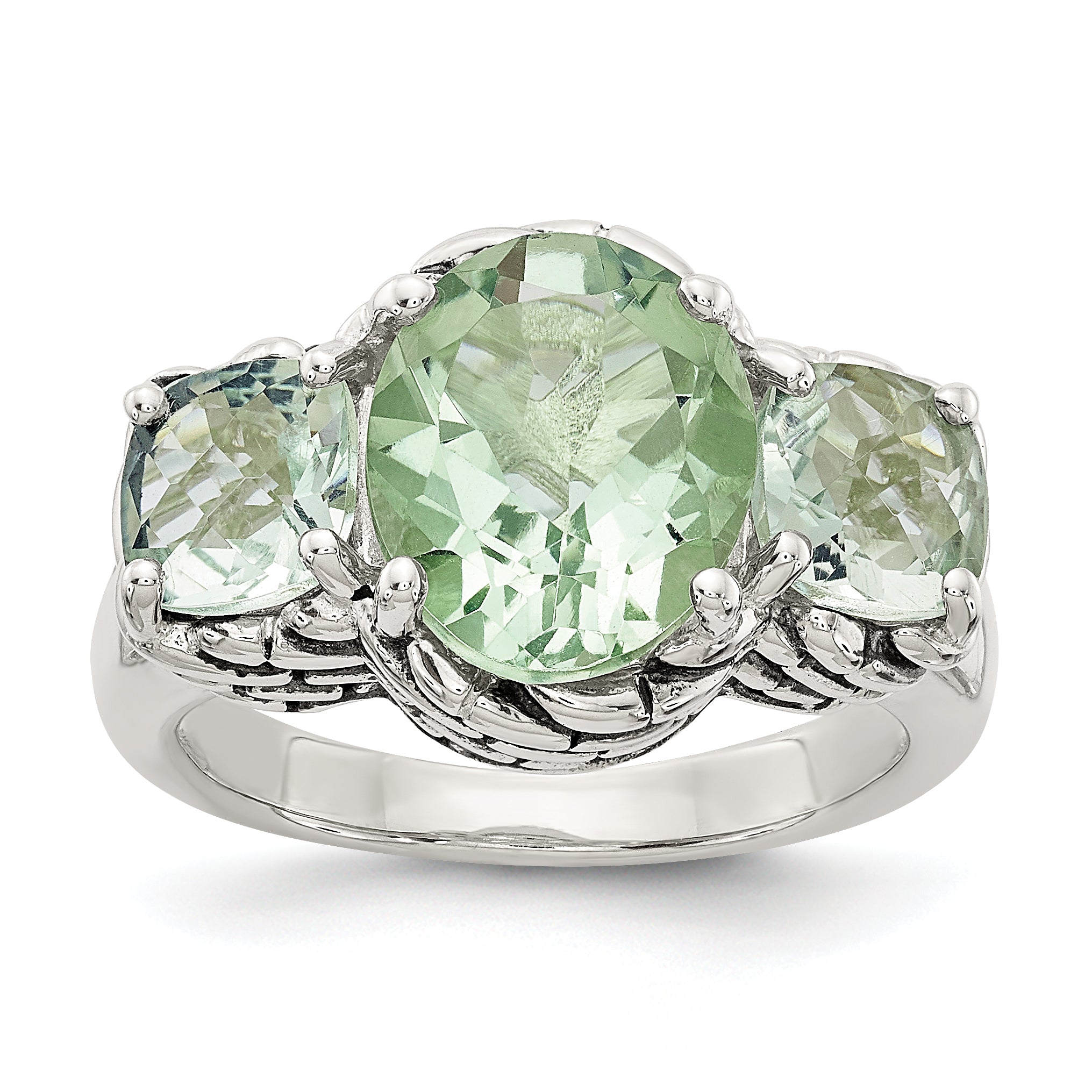 Shey Couture Sterling Silver Antiqued Oval and Round Green Quartz Ring Main image