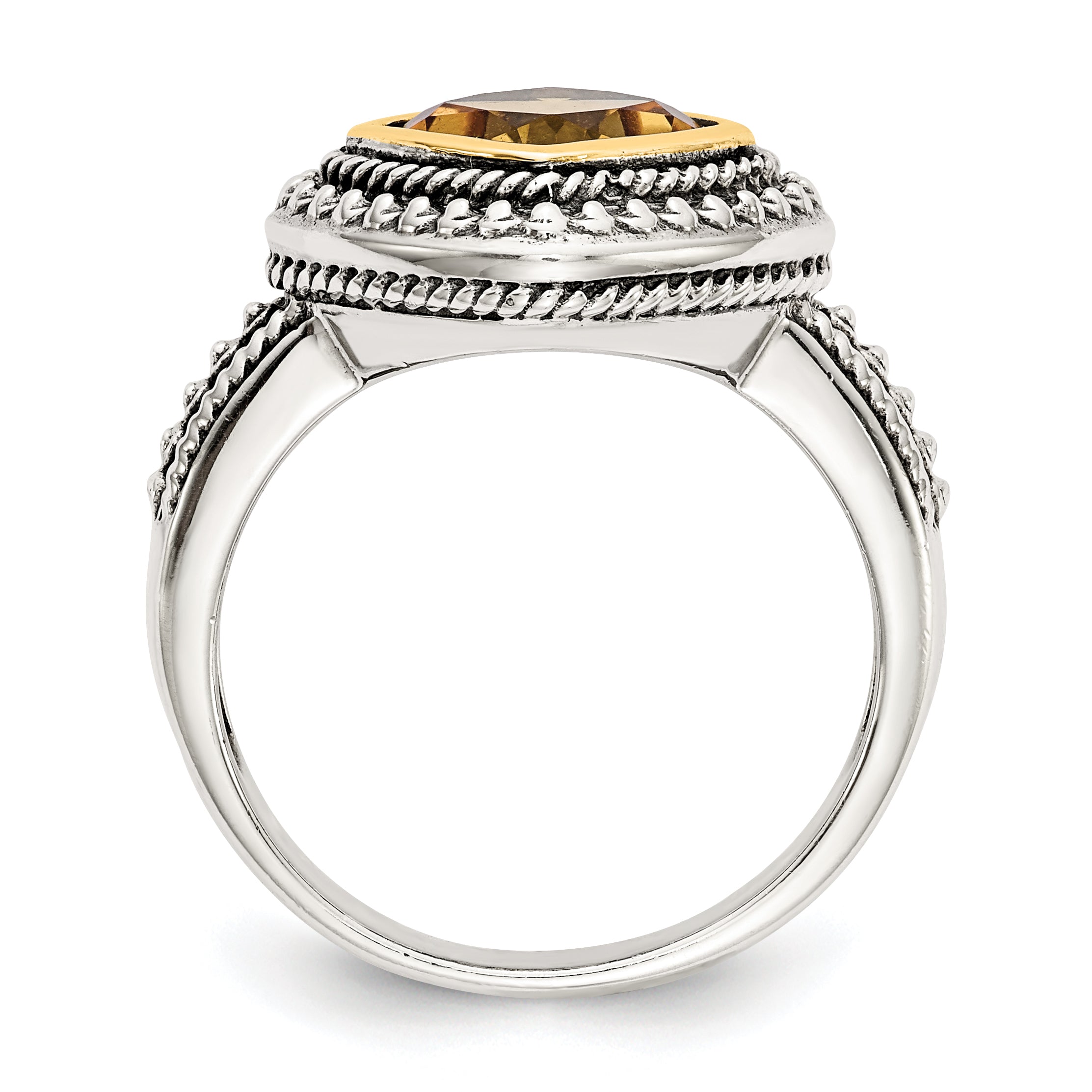 Shey Couture Sterling Silver with 14K Accent Antiqued Cushion Bezel Citrine Ring Secondary image