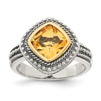 Shey Couture Sterling Silver with 14K Accent Antiqued Cushion Bezel Citrine Ring