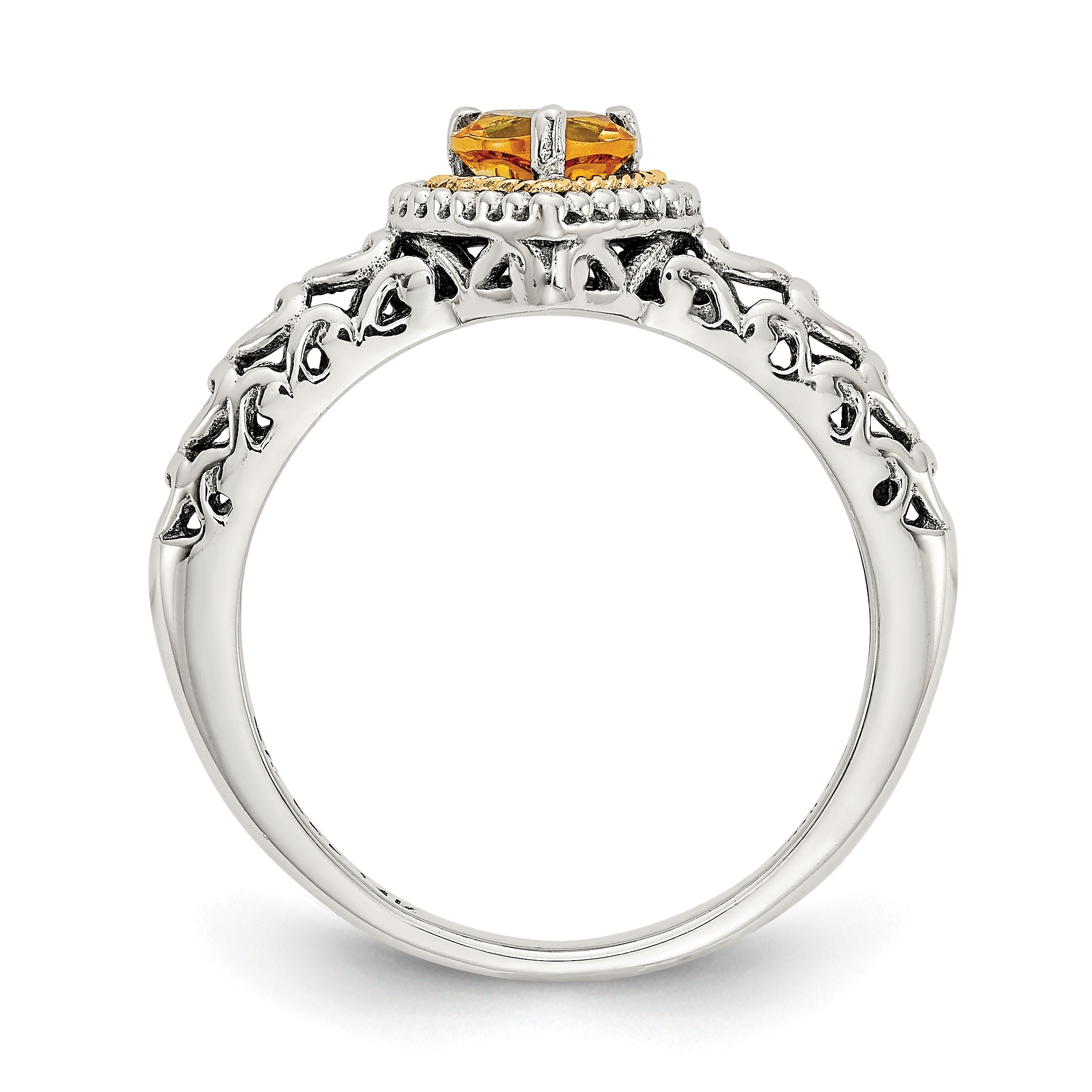 Shey Couture Sterling Silver with 14K Accent Antiqued Heart Citrine Ring