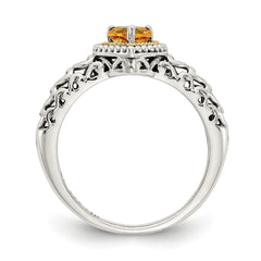 Shey Couture Sterling Silver with 14K Accent Antiqued Heart Citrine Ring