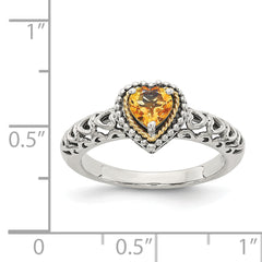 Shey Couture Sterling Silver with 14K Accent Antiqued Heart Citrine Ring