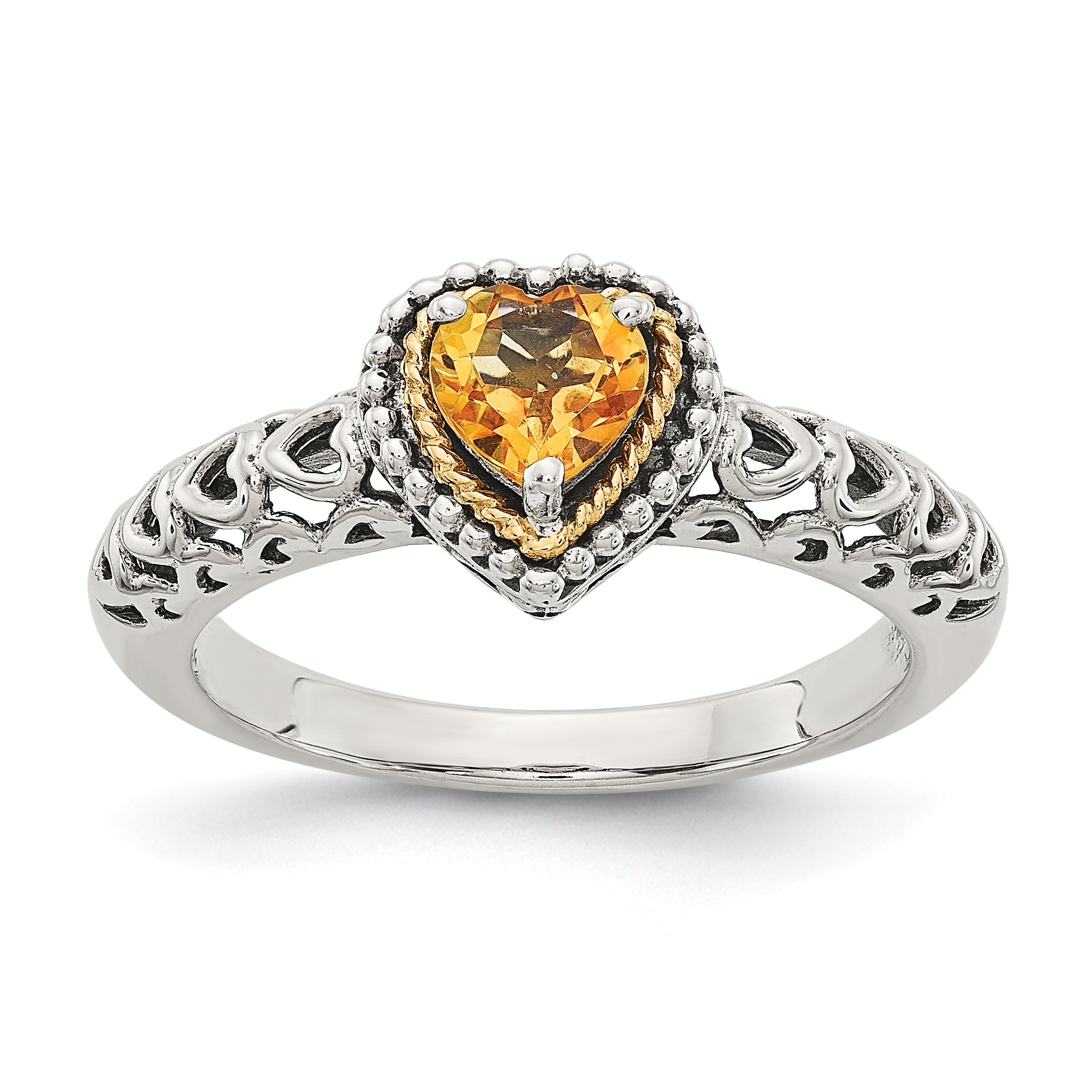 Shey Couture Sterling Silver with 14K Accent Antiqued Heart Citrine Ring Main image