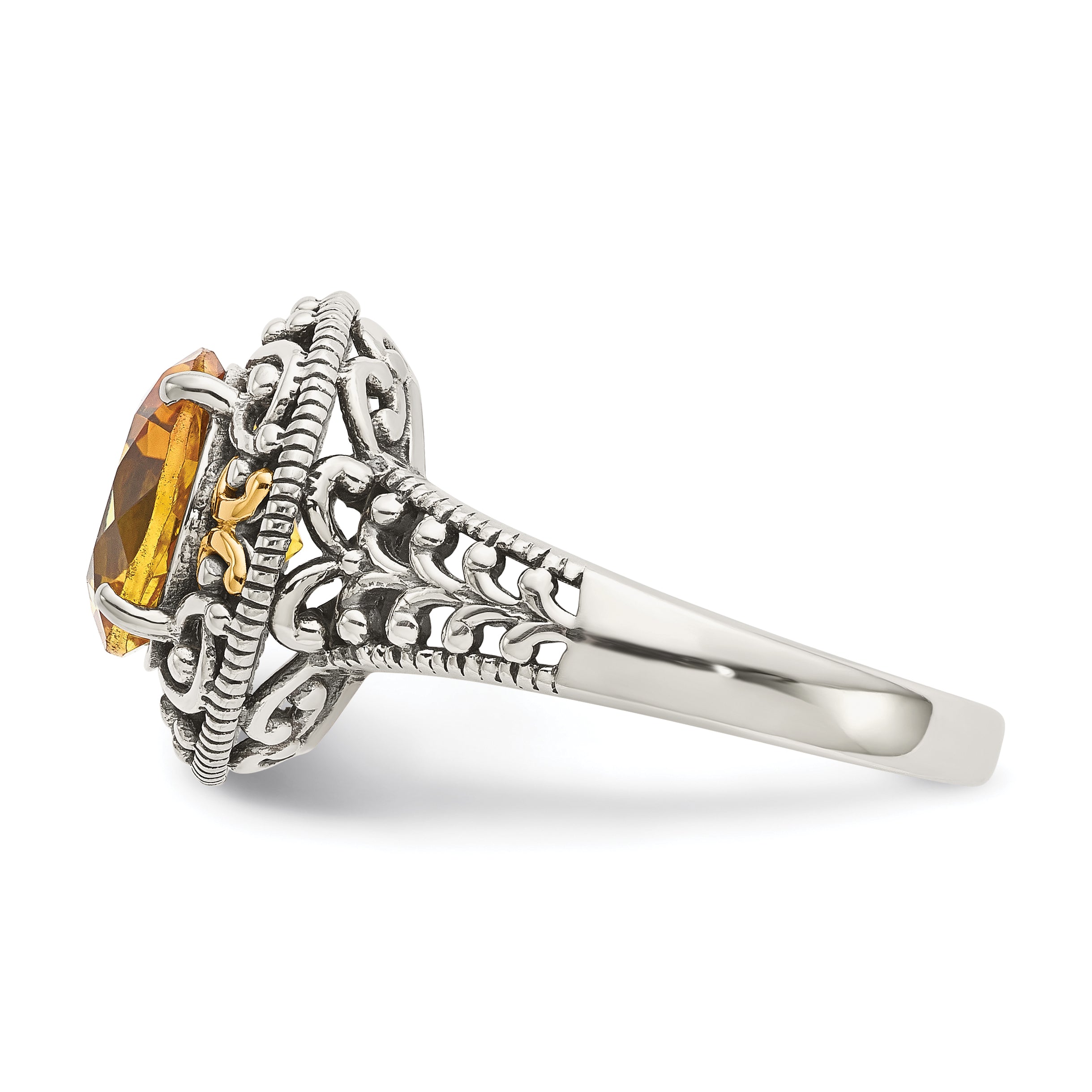 Shey Couture Sterling Silver with 14K Accent Antiqued Round Citrine Ring Secondary image