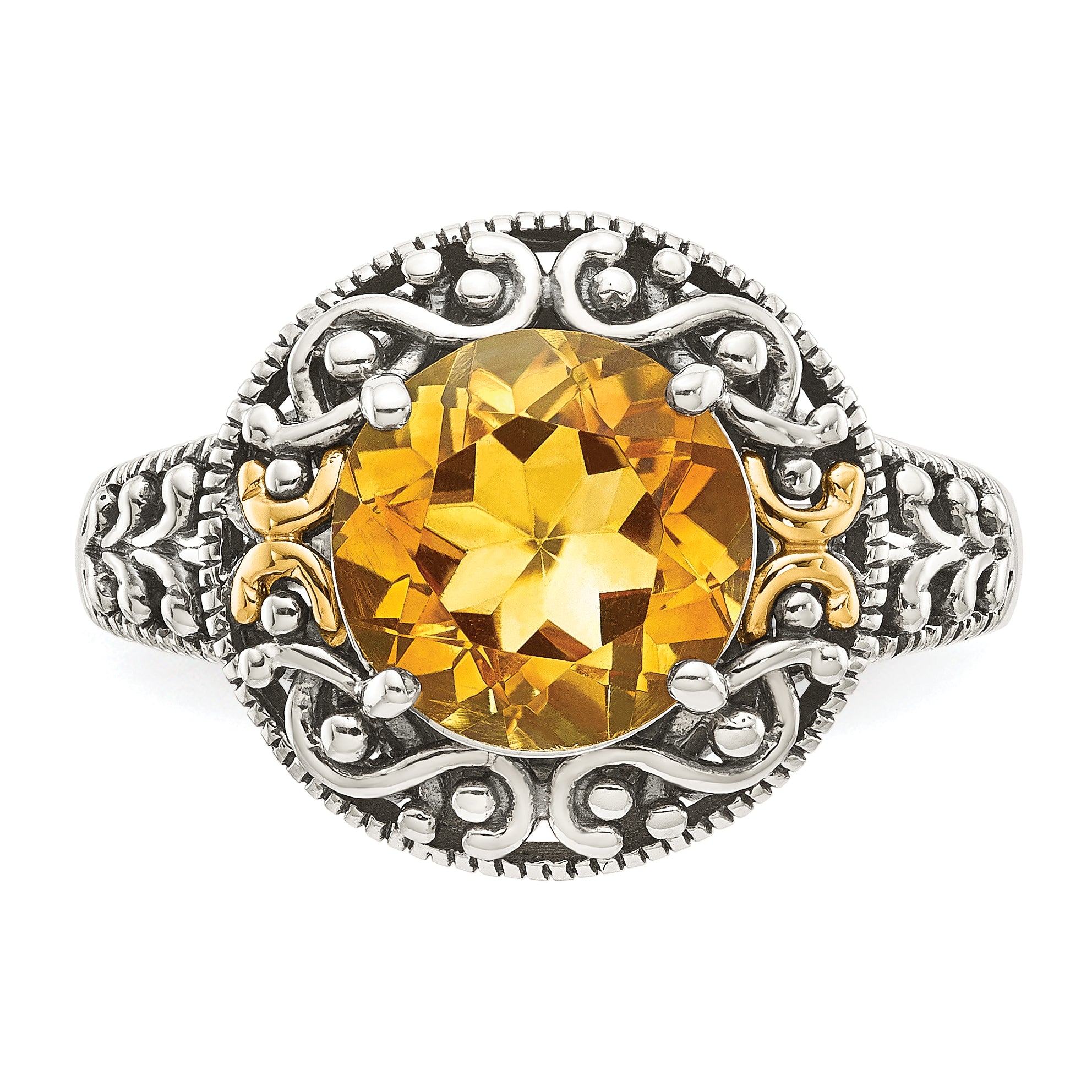 Shey Couture Sterling Silver with 14K Accent Antiqued Round Citrine Ring