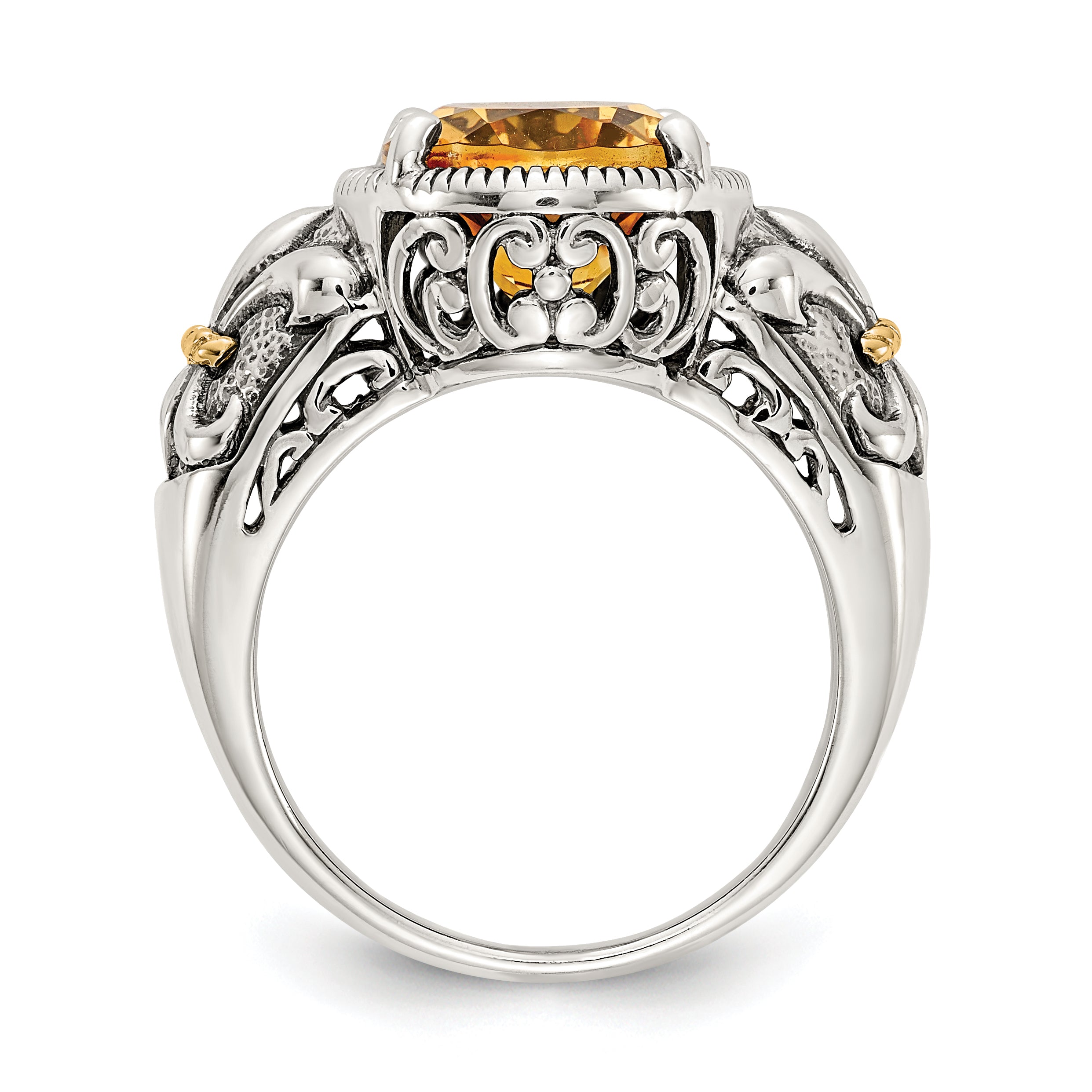 Shey Couture Sterling Silver with 14K Accent Antiqued Oval Citrine Ring