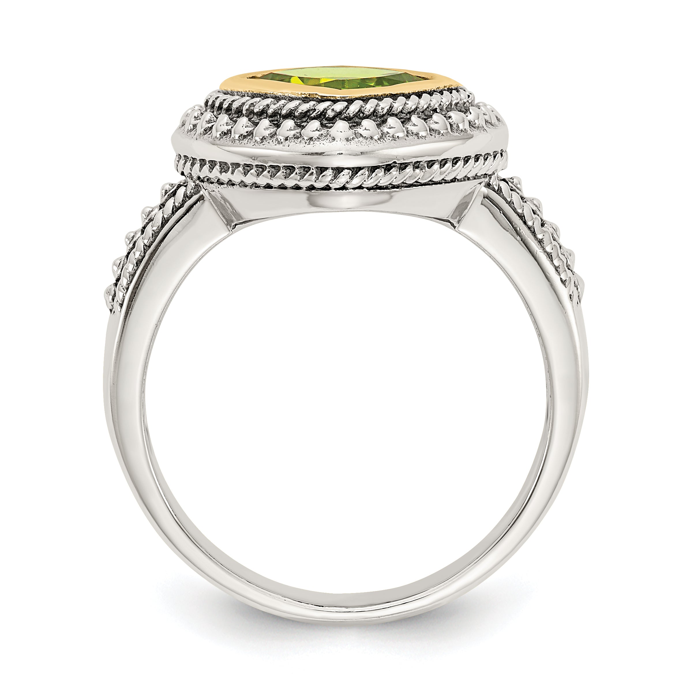 Shey Couture Sterling Silver with 14K Accent Antiqued Cushion Bezel Peridot Ring Secondary image