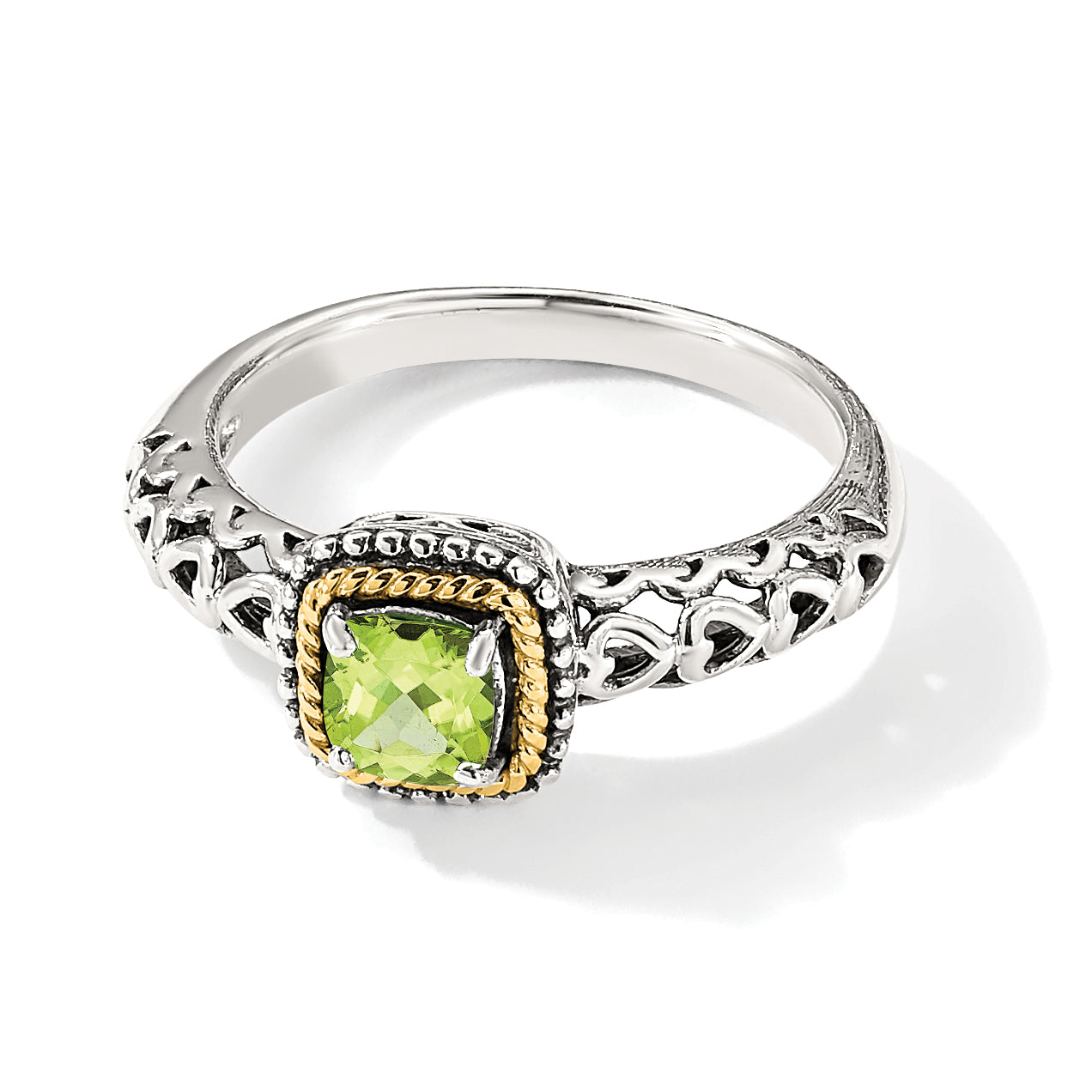 Shey Couture Sterling Silver with 14K Accent Antiqued Cushion Peridot Ring