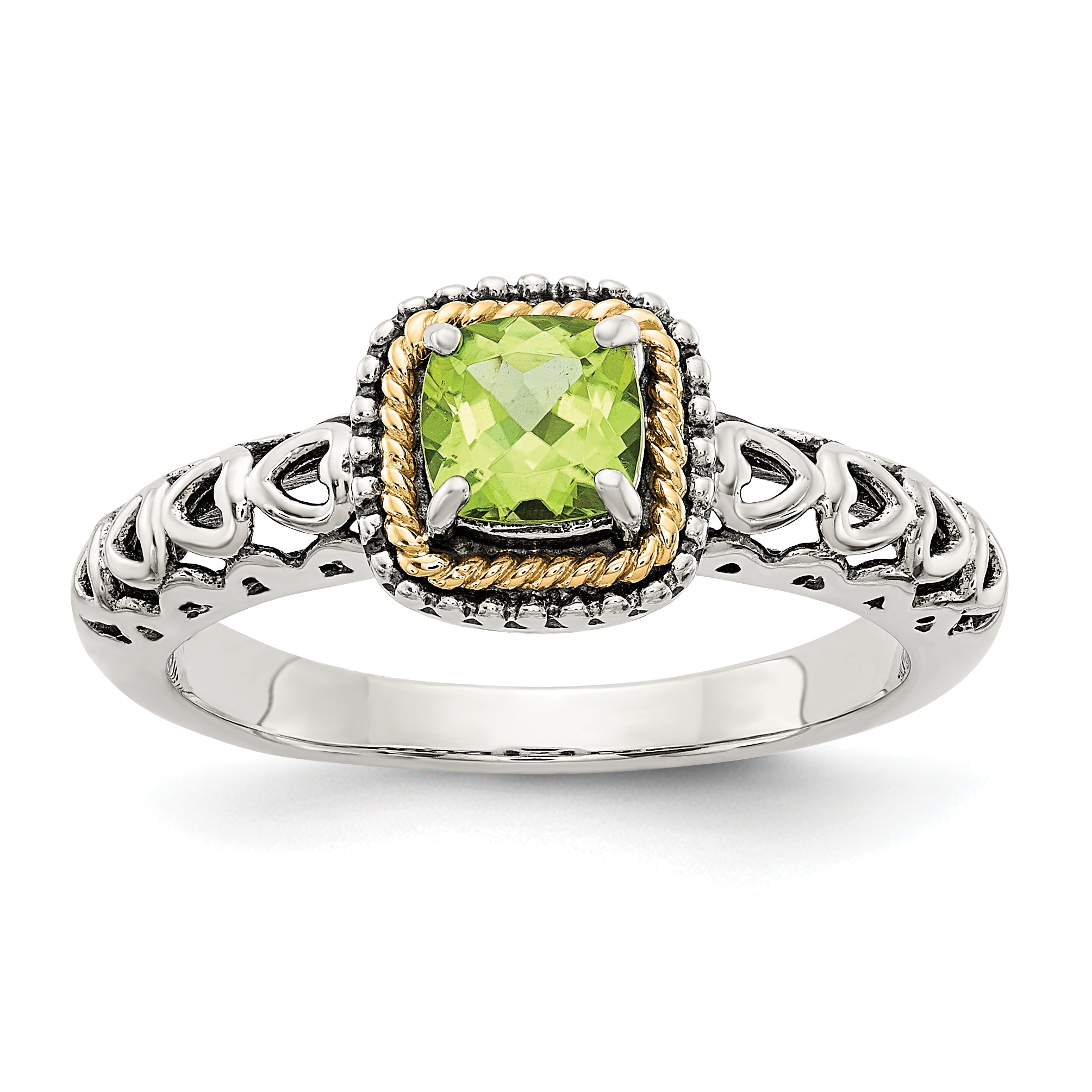 Shey Couture Sterling Silver with 14K Accent Antiqued Cushion Peridot Ring Main image