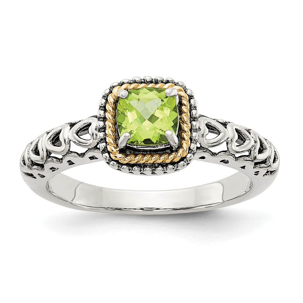 Shey Couture Sterling Silver with 14K Accent Antiqued Cushion Peridot Ring