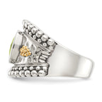 Shey Couture Sterling Silver with 14K Accent Antiqued Cushion Bezel Peridot Ring